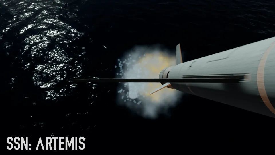 A missile in flight low over the North Atlantic